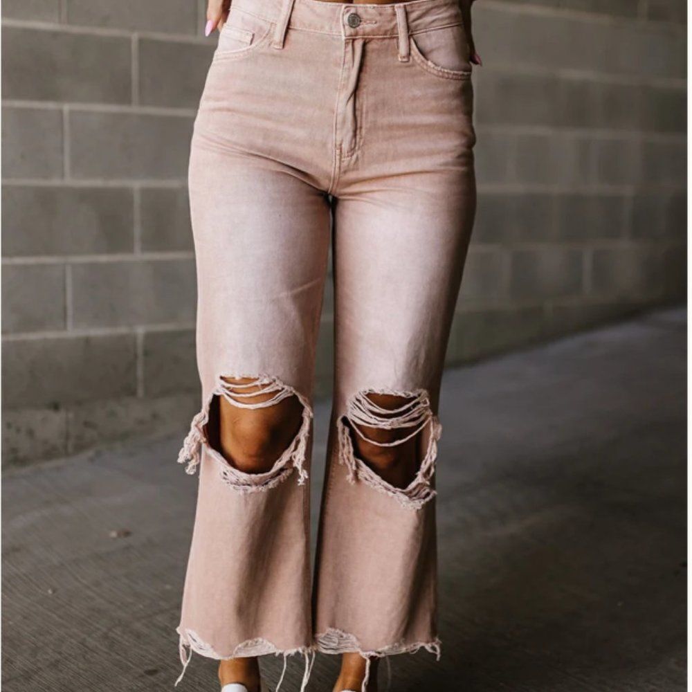 Vervet Vintage Crop Flare in Misty Rose - Picture 4 of 10